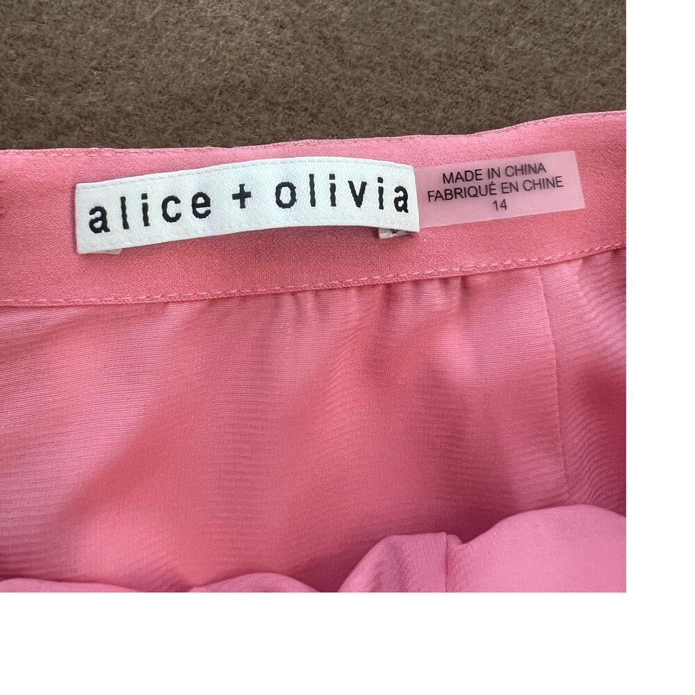Alice + Olivia Carter Pleated Vegan Leather Peachy Rose Mini Skirt Sz. 14 Large - Picture 4 of 9
